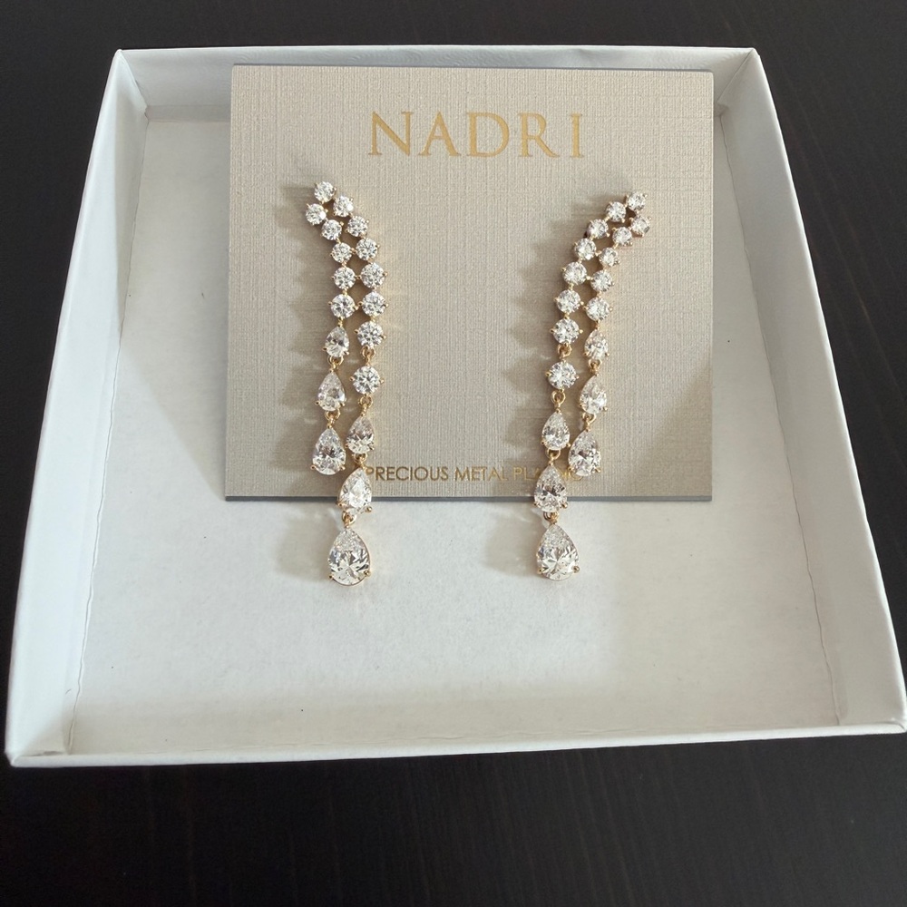 Nadri Crystal Gold Drop Earrings